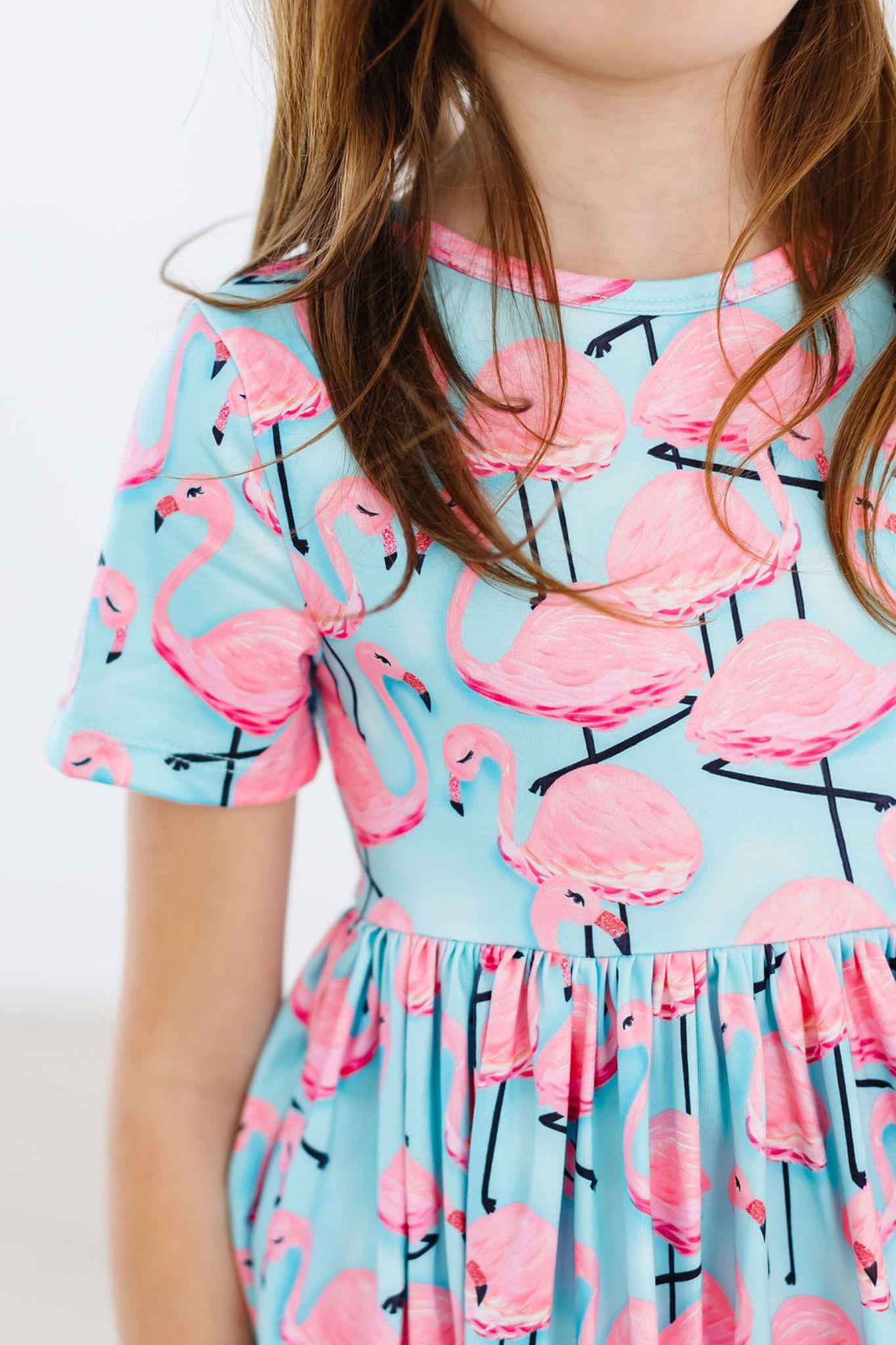 Pretty in Pink Flamingos S/S Pocket Twirl Dress - Aaria Tees Aaria Tees