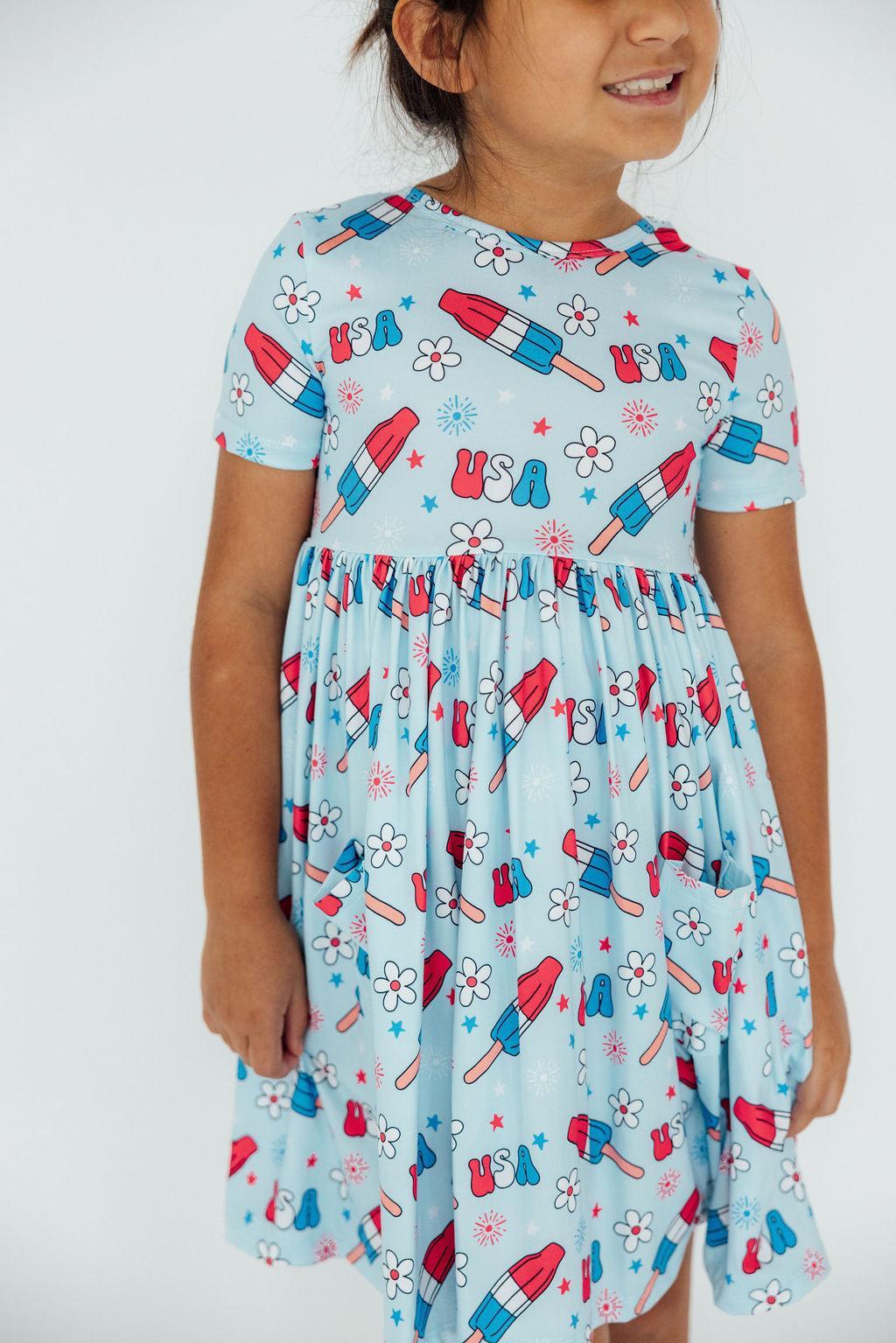 Proudly Patriotic S/S Pocket Twirl Dress - Aaria Tees Aaria Tees