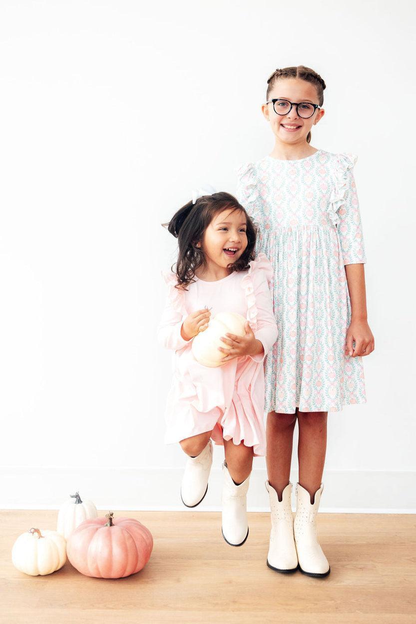 Pumpkin Kisses, Harvest Wishes 3/4 Sleeve Ruffle Twirl Dress - Aaria Tees Aaria Tees