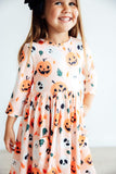 Pumpkin Peekaboo 3/4 Sleeve Pocket Twirl Dress - Aaria Tees Aaria Tees