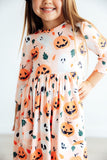 Pumpkin Peekaboo 3/4 Sleeve Pocket Twirl Dress - Aaria Tees Aaria Tees
