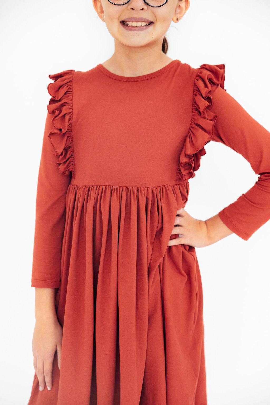 Pumpkin Spice L/S Ruffle Twirl Dress - Aaria Tees