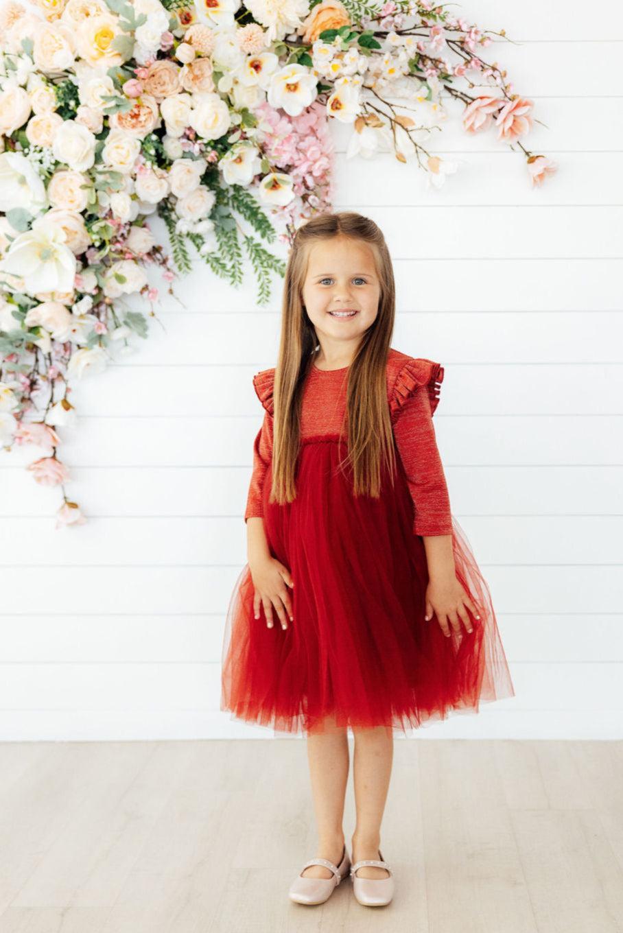 Pumpkin Spice Shimmer 3/4 Sleeve Tutu Dress - Aaria Tees Aaria Tees