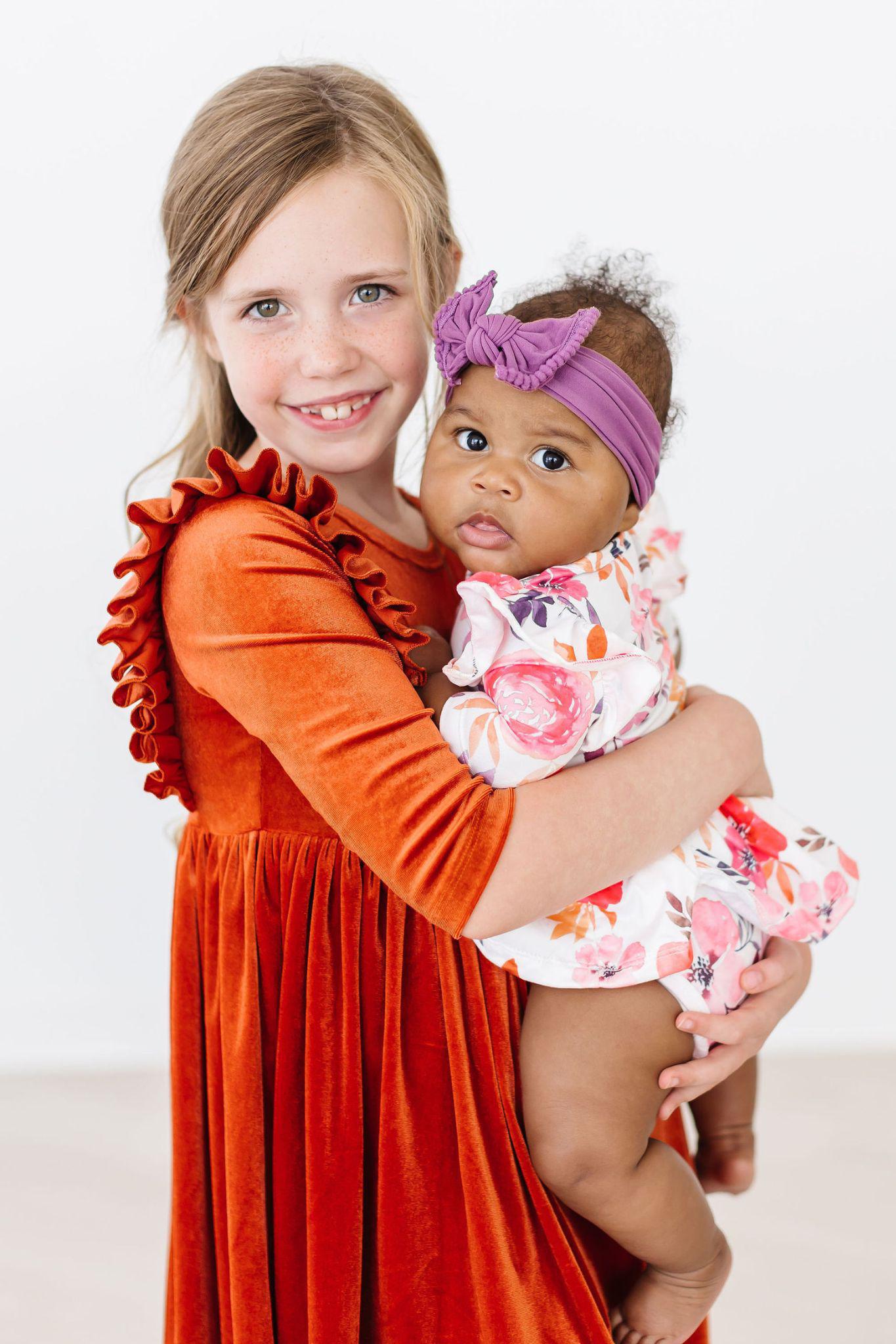 Pumpkin Spice Velvet Ruffle Twirl Dress - Aaria Tees Aaria Tees