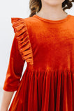 Pumpkin Spice Velvet Ruffle Twirl Dress - Aaria Tees Aaria Tees