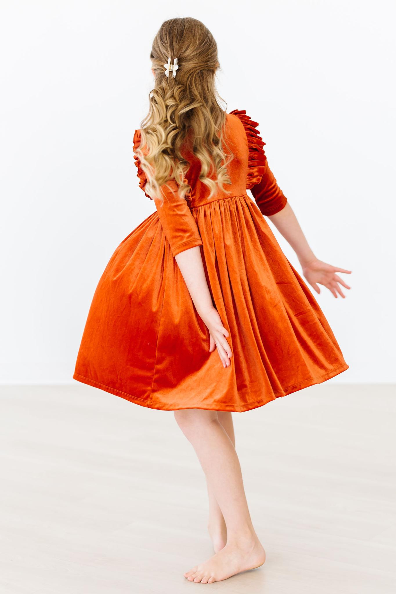 Pumpkin Spice Velvet Ruffle Twirl Dress - Aaria Tees Aaria Tees