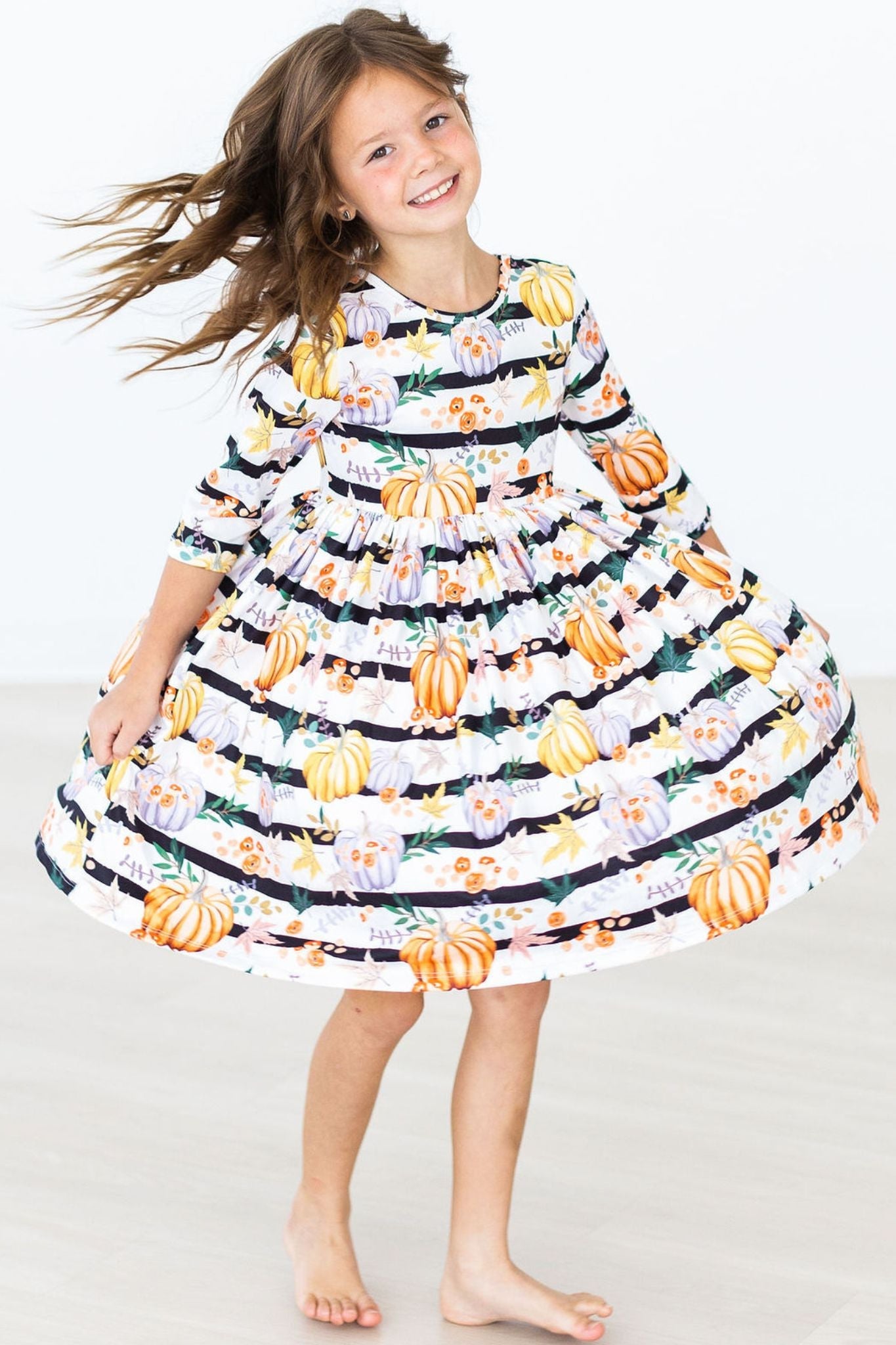 Pumpkins & Peonies 3/4 Sleeve Pocket Twirl Dress - Aaria Tees Aaria Tees