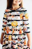 Pumpkins & Peonies 3/4 Sleeve Pocket Twirl Dress - Aaria Tees Aaria Tees