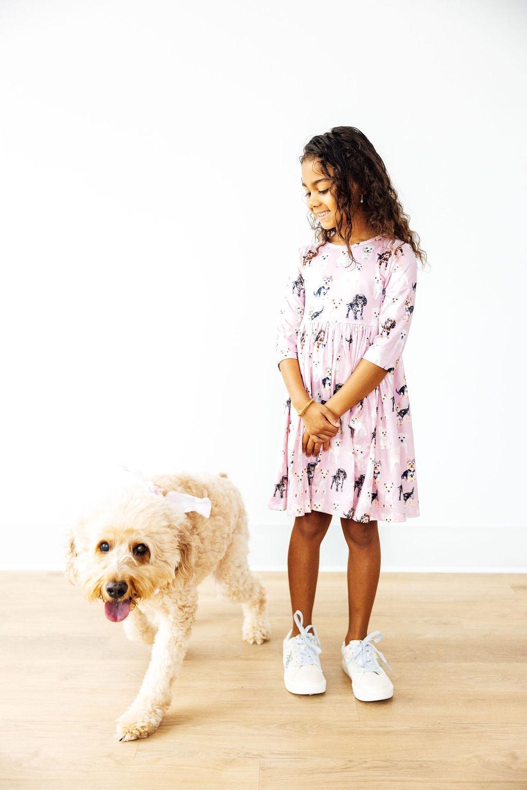 Puppy Kisses 3/4 Sleeve Pocket Twirl Dress - Aaria Tees Aaria Tees