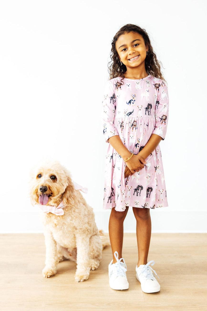 Puppy Kisses 3/4 Sleeve Pocket Twirl Dress - Aaria Tees