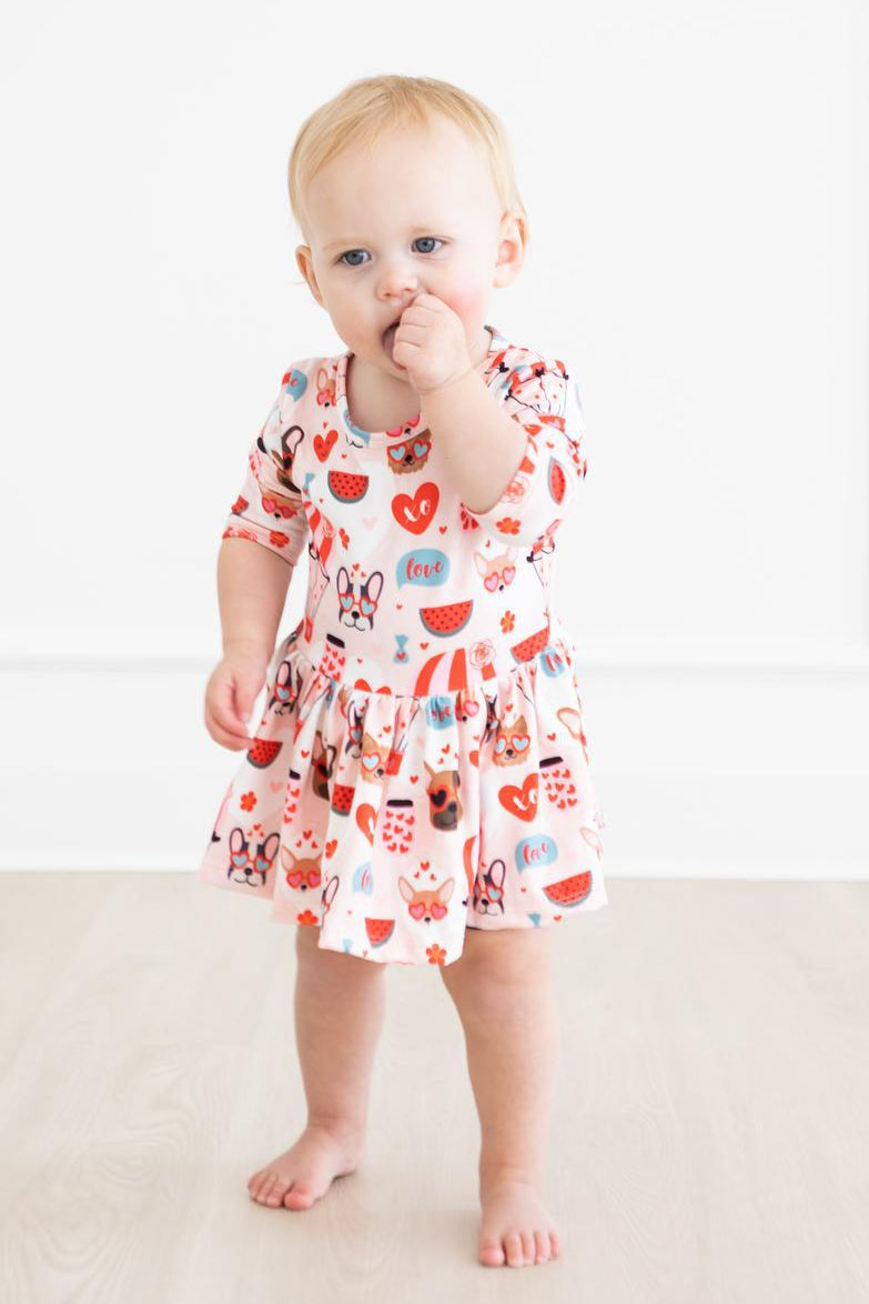 Puppy Love 3/4 Sleeve Twirl Bodysuit - Aaria Tees Aaria Tees