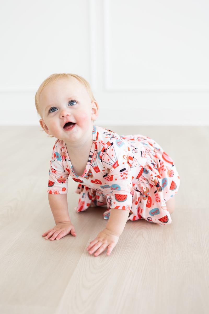 Puppy Love 3/4 Sleeve Twirl Bodysuit - Aaria Tees Aaria Tees