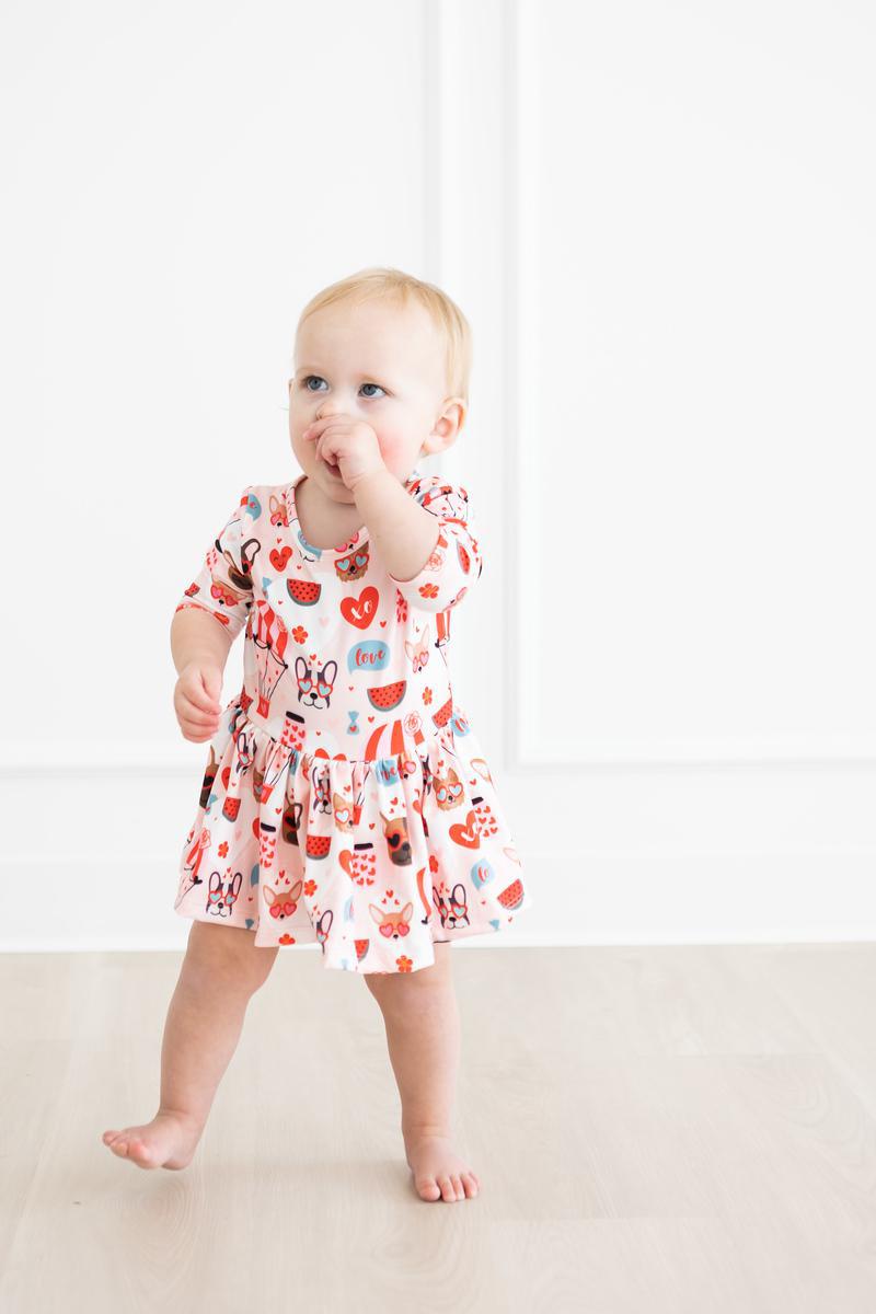 Puppy Love 3/4 Sleeve Twirl Bodysuit - Aaria Tees Aaria Tees