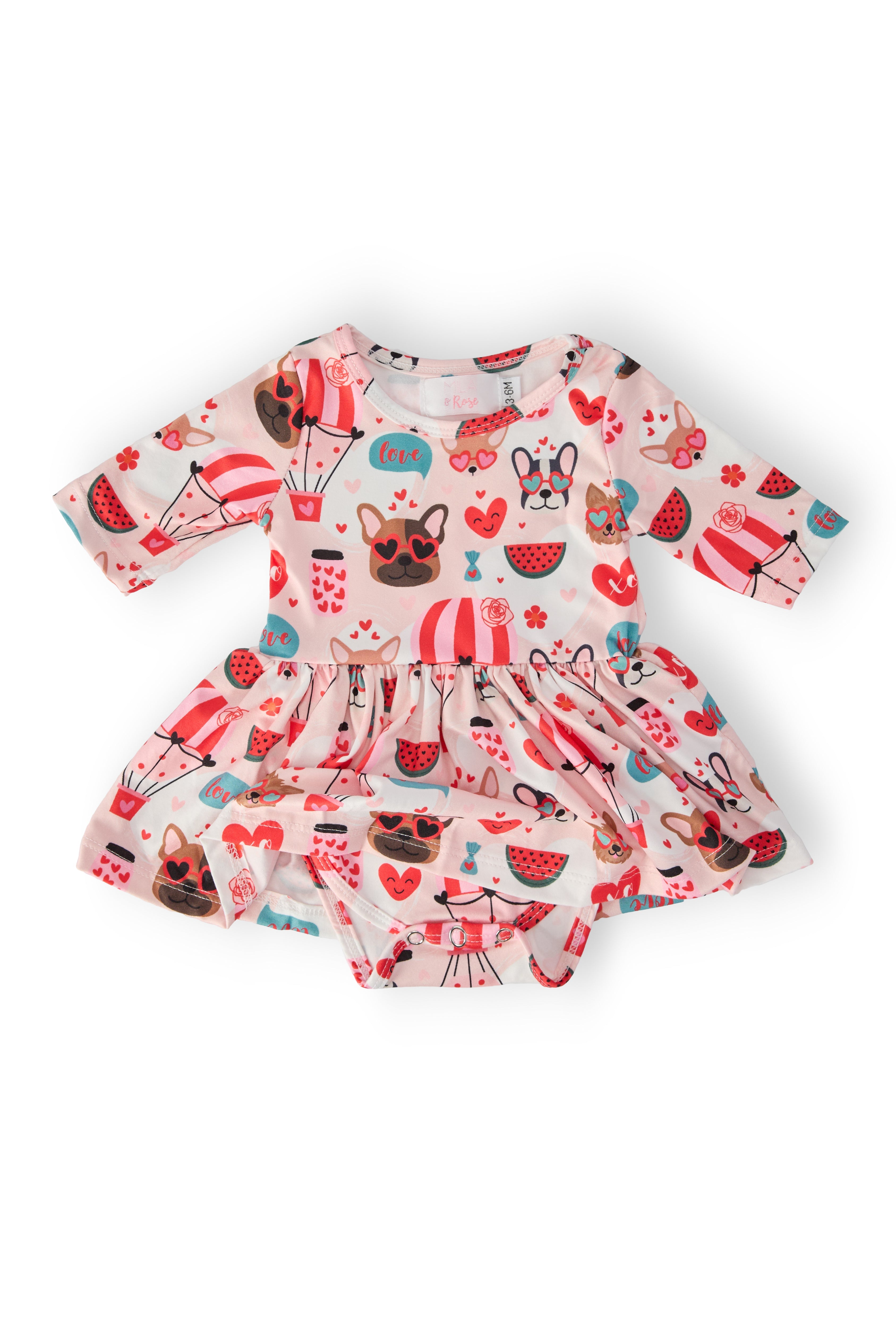 Puppy Love 3/4 Sleeve Twirl Bodysuit - Aaria Tees Aaria Tees