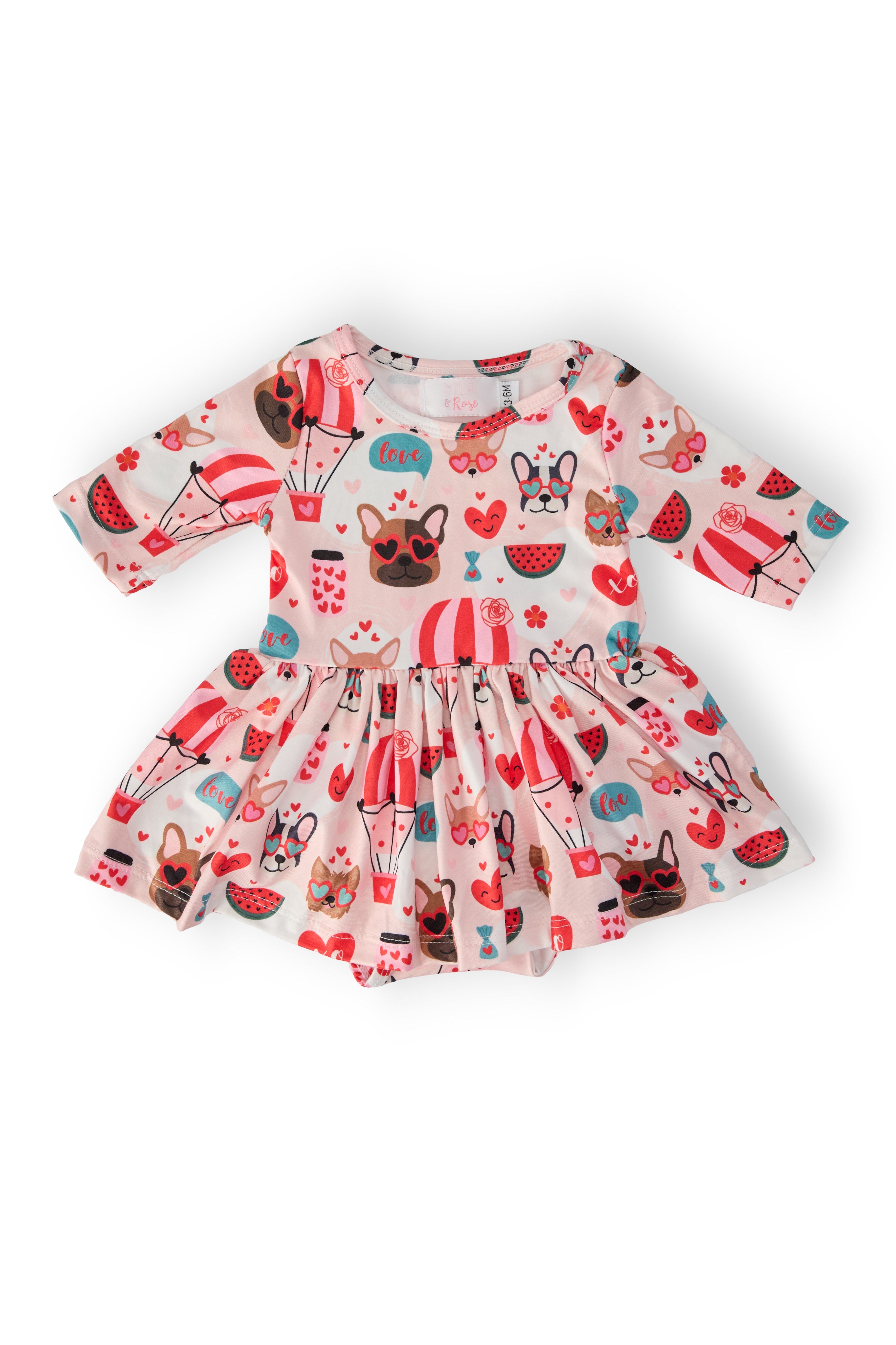 Puppy Love 3/4 Sleeve Twirl Bodysuit - Aaria Tees Aaria Tees