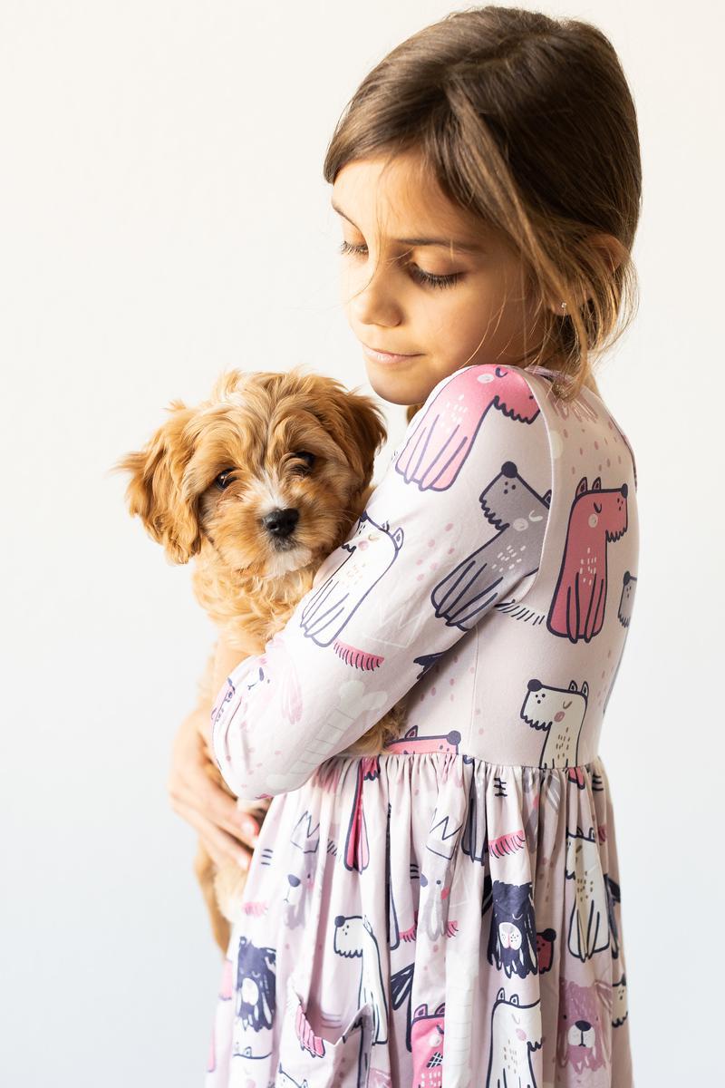 Puppy Party 3/4 Sleeve Pocket Twirl Dress - Aaria Tees Aaria Tees