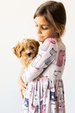 Puppy Party 3/4 Sleeve Pocket Twirl Dress - Aaria Tees Aaria Tees