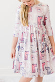 Puppy Party 3/4 Sleeve Pocket Twirl Dress - Aaria Tees Aaria Tees