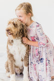 Puppy Party 3/4 Sleeve Pocket Twirl Dress - Aaria Tees Aaria Tees