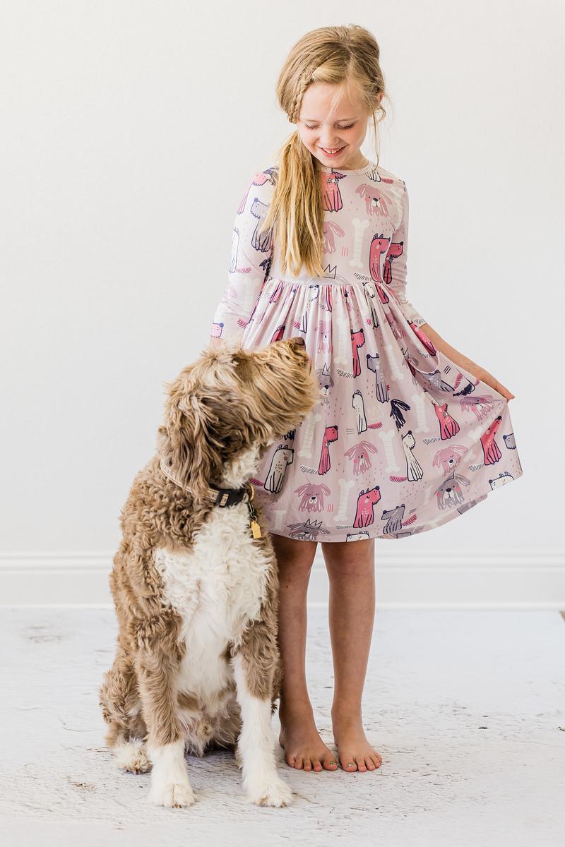 Puppy Party 3/4 Sleeve Pocket Twirl Dress - Aaria Tees Aaria Tees