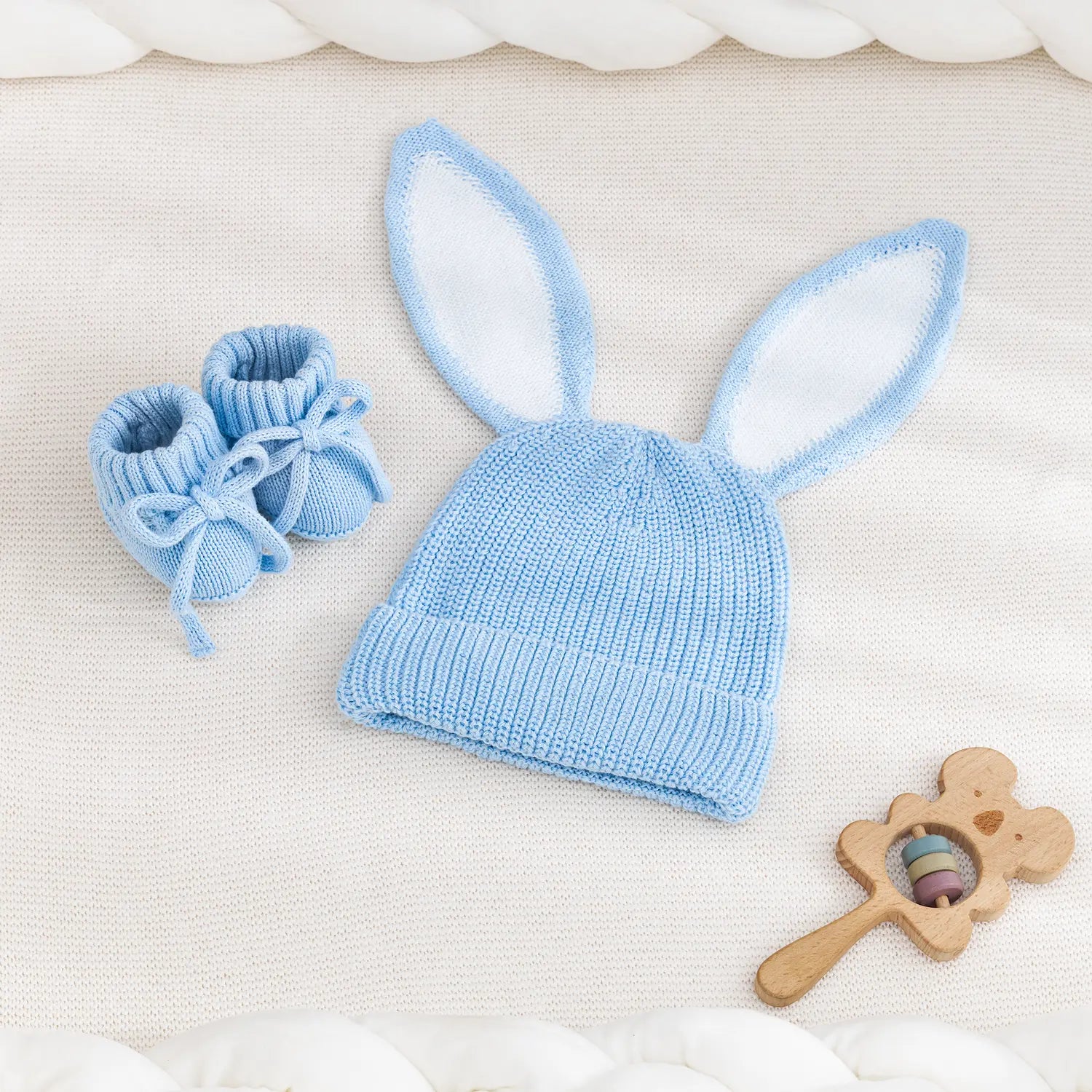 Bunny Ear Knit Beanie in Baby Blue - Aaria Tees Aaria Tees