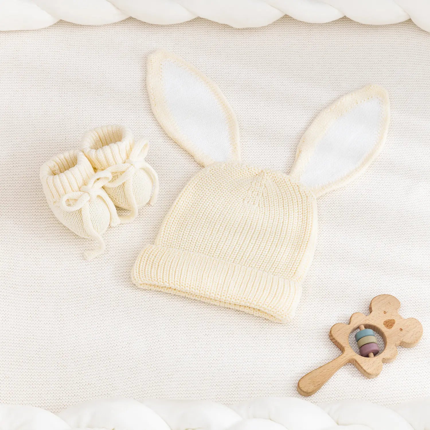 Bunny Ear Knit Beanie in Cream - Aaria Tees Aaria Tees
