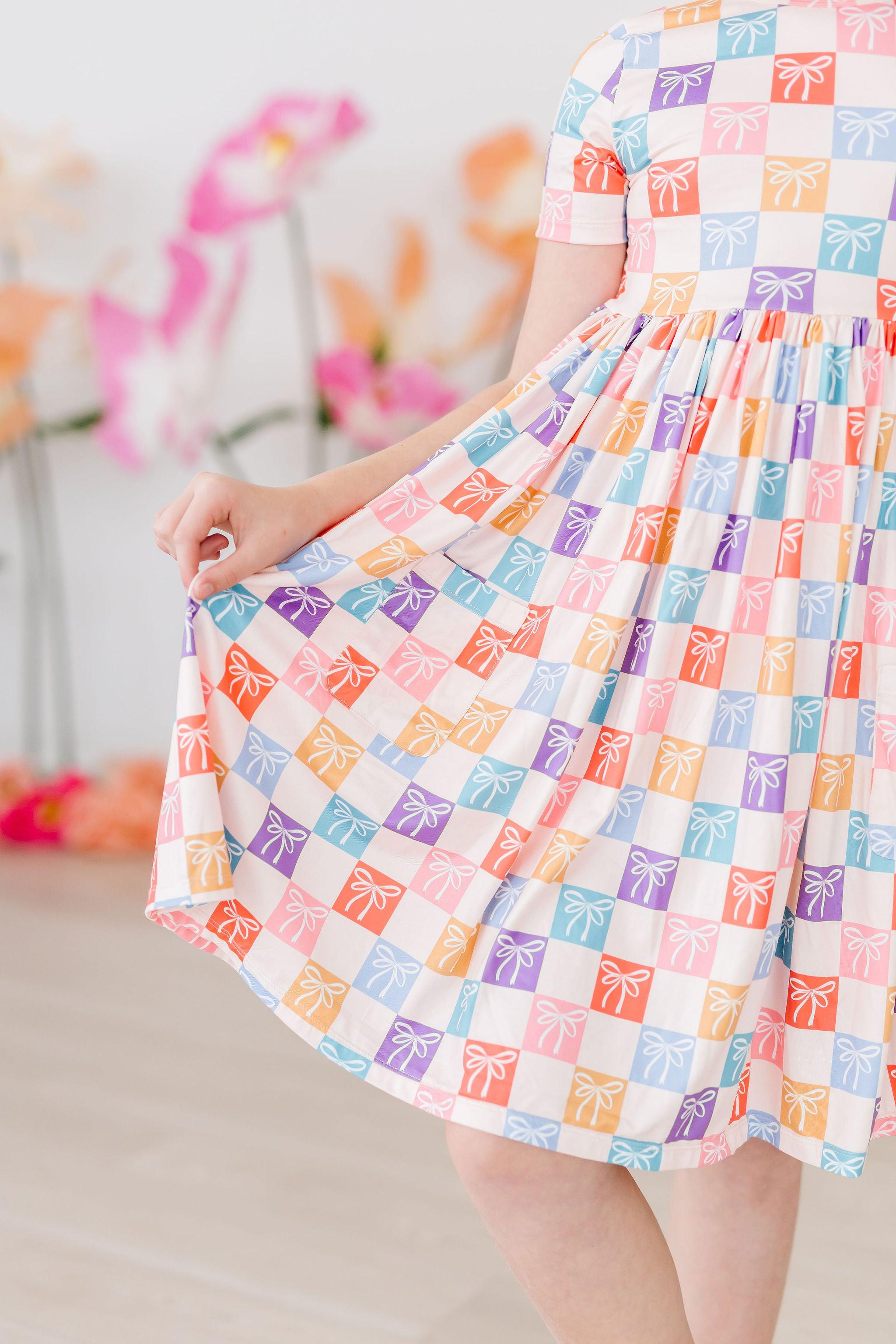 SALE Rainbow Ribbons S/S Pocket Twirl Dress - Aaria Tees Aaria Tees