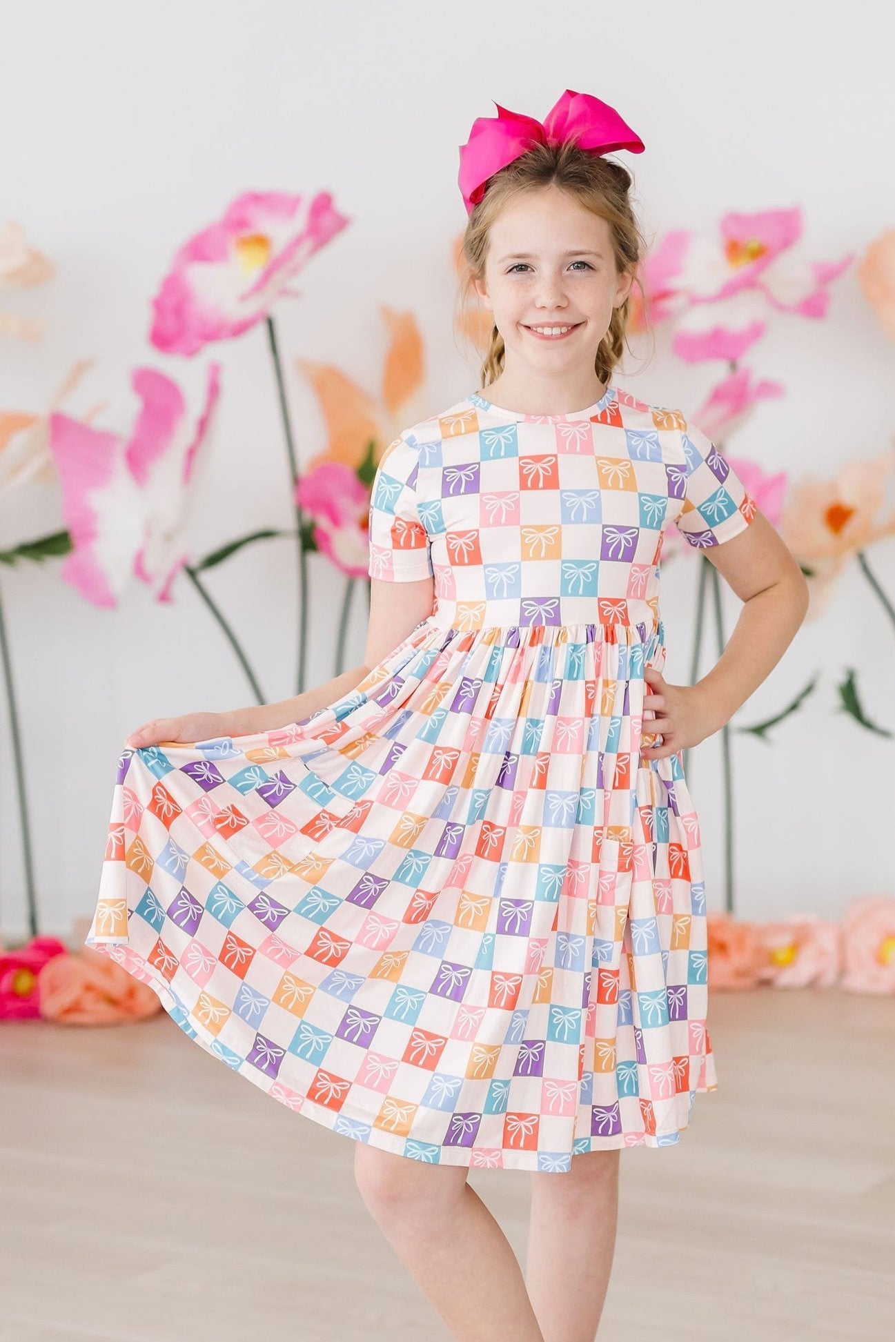 SALE Rainbow Ribbons S/S Pocket Twirl Dress - Aaria Tees Aaria Tees