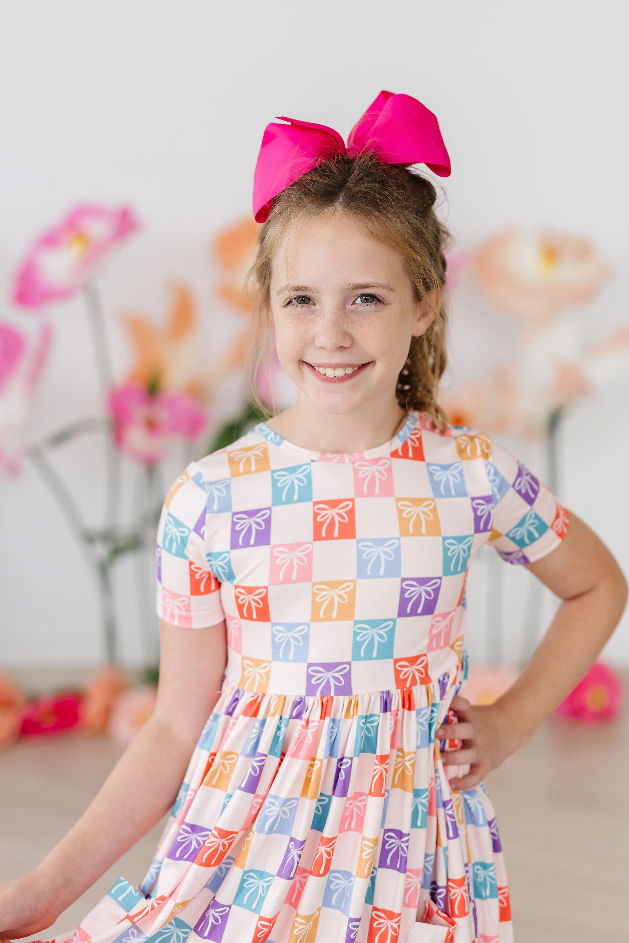 SALE Rainbow Ribbons S/S Pocket Twirl Dress - Aaria Tees Aaria Tees