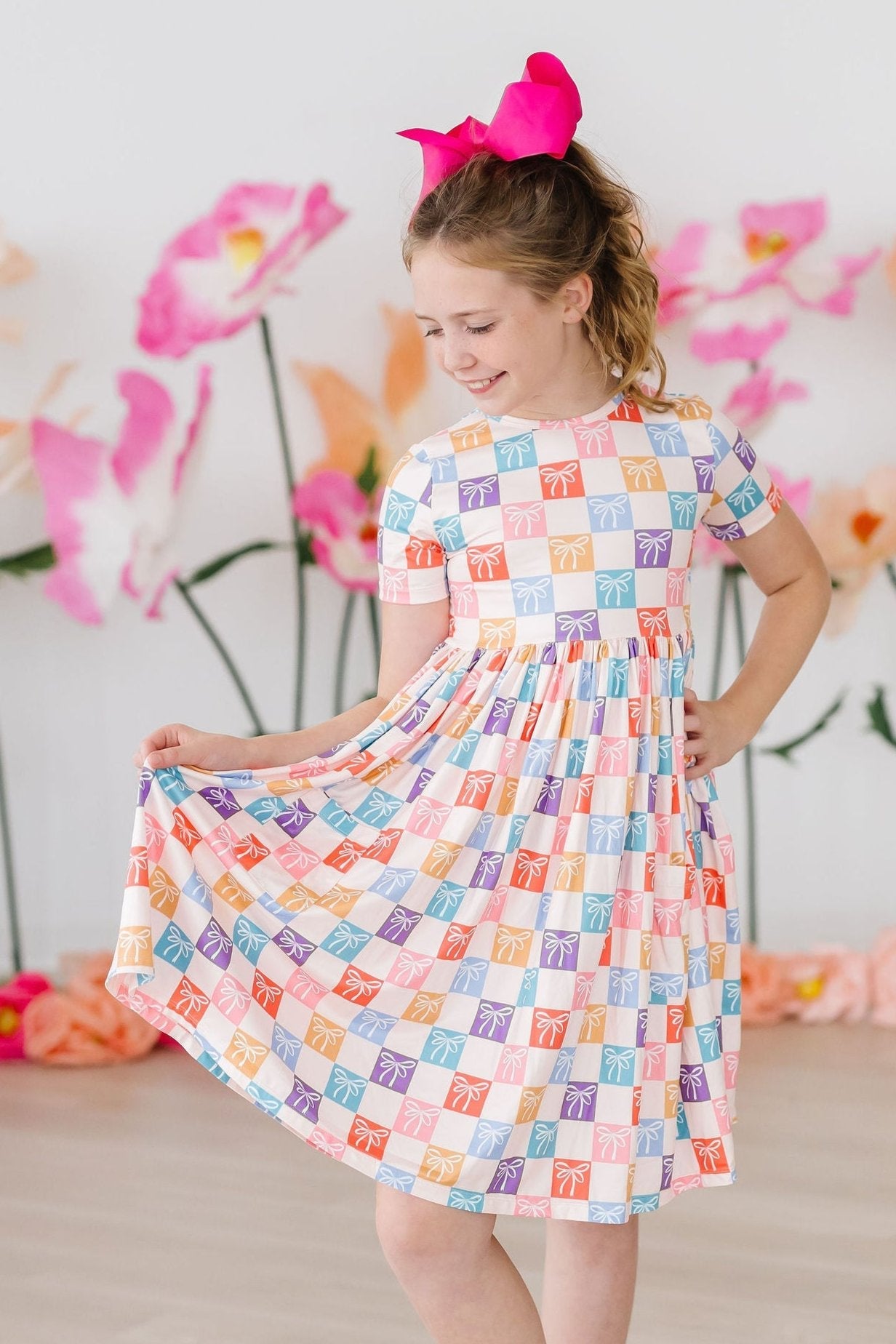 SALE Rainbow Ribbons S/S Pocket Twirl Dress - Aaria Tees Aaria Tees