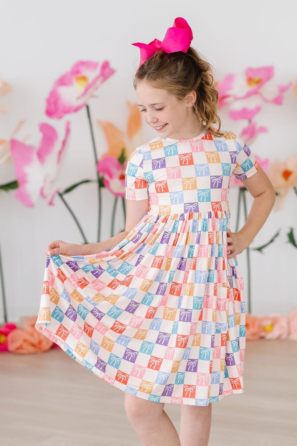 SALE Rainbow Ribbons S/S Pocket Twirl Dress - Aaria Tees