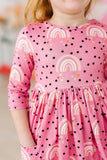 Rainbow Wishes 3/4 Sleeve Pocket Twirl Dress - Aaria Tees Aaria Tees