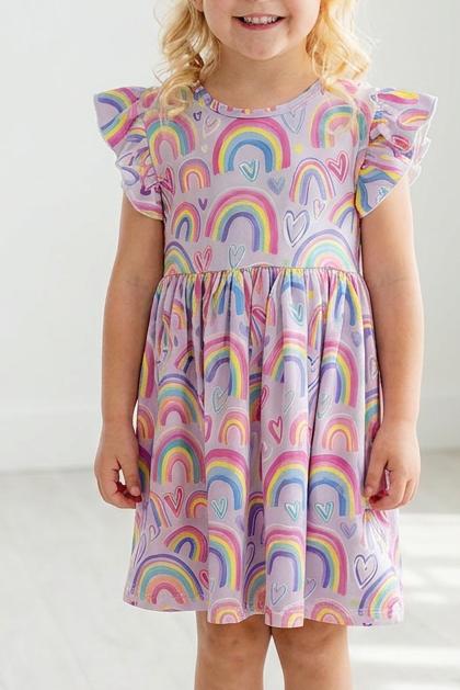 Rainbow Dreams Flutter Sleeve Twirl Dress - Aaria Tees