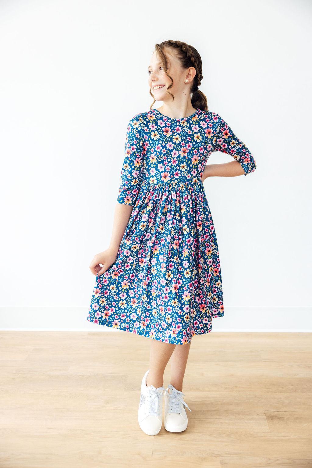 Rainforest Blooms 3/4 Sleeve Pocket Twirl Dress - Aaria Tees Aaria Tees