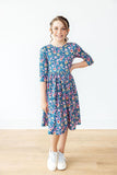 Rainforest Blooms 3/4 Sleeve Pocket Twirl Dress - Aaria Tees Aaria Tees
