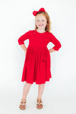 Red 3/4 Sleeve Pocket Twirl Dress - Aaria Tees Aaria Tees