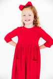 Red 3/4 Sleeve Pocket Twirl Dress - Aaria Tees Aaria Tees
