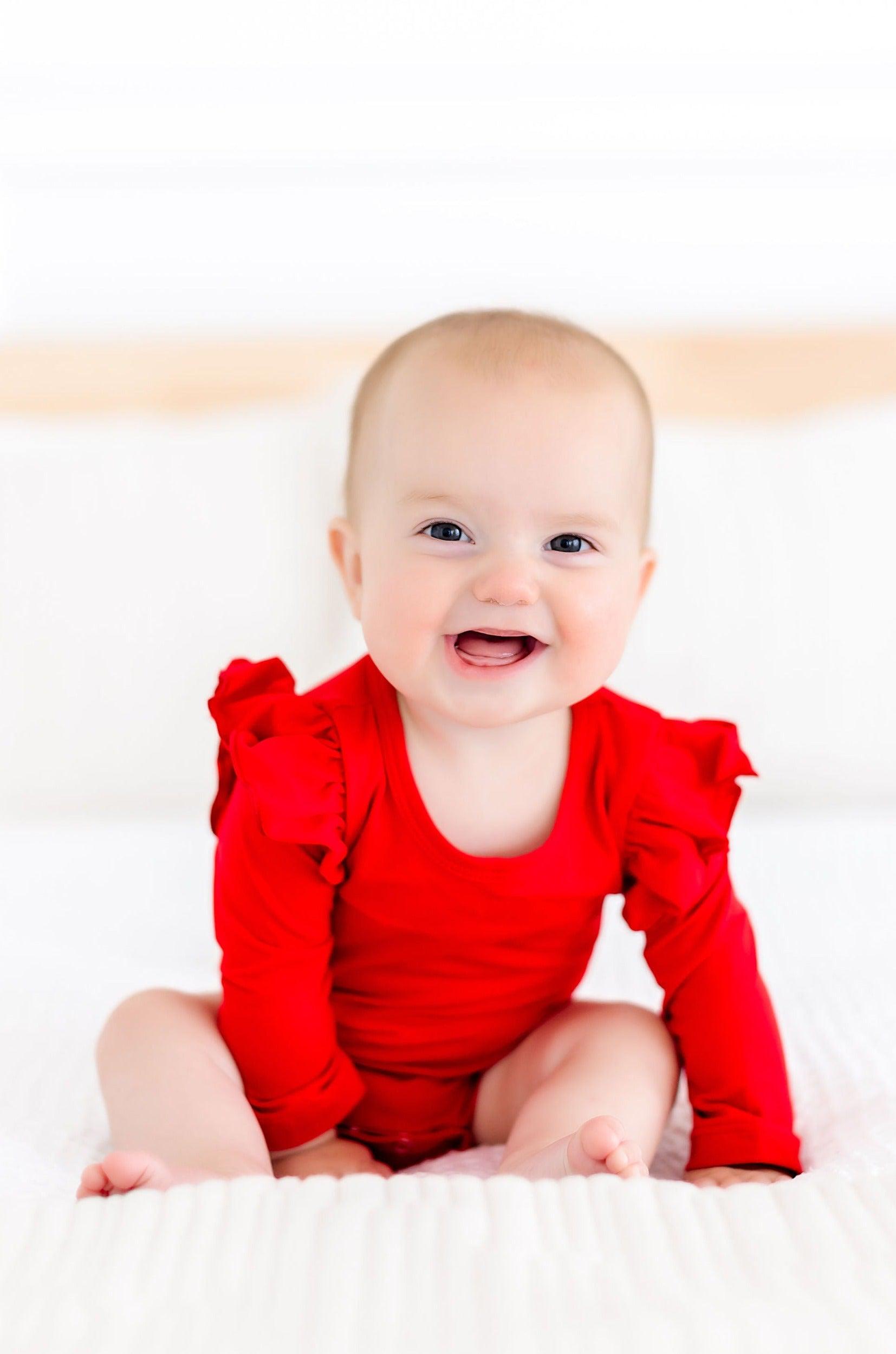Red L/S Flutter Bodysuit - Aaria Tees Aaria Tees