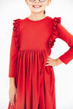 Red L/S Ruffle Twirl Dress - Aaria Tees Aaria Tees