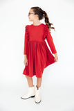 Red L/S Ruffle Twirl Dress - Aaria Tees Aaria Tees