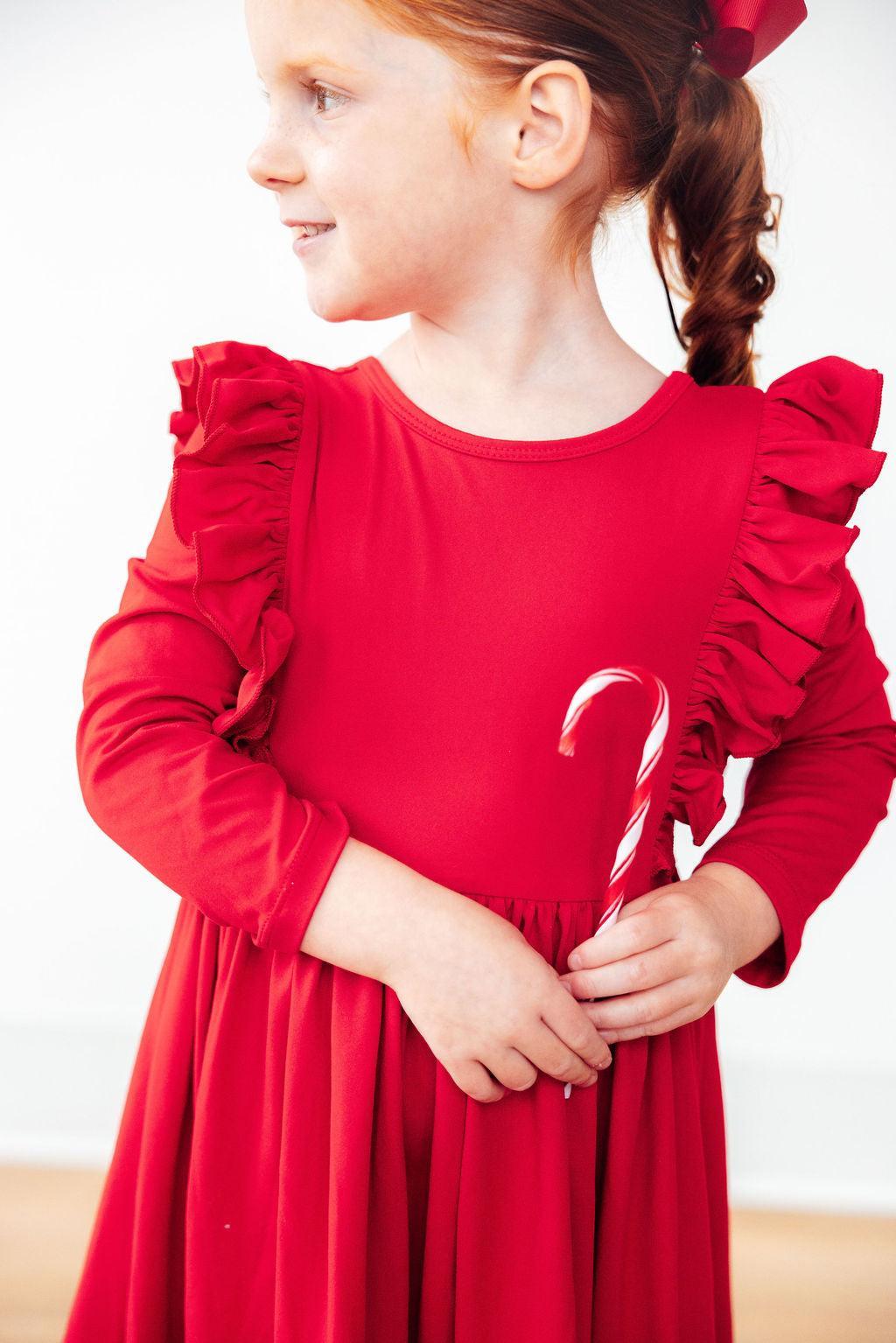 Red L/S Ruffle Twirl Dress - Aaria Tees Aaria Tees