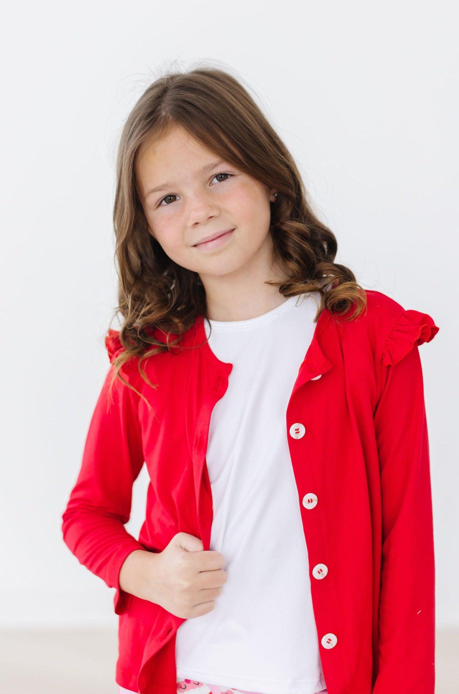 Red Ruffle Cardigan - Aaria Tees Aaria Tees