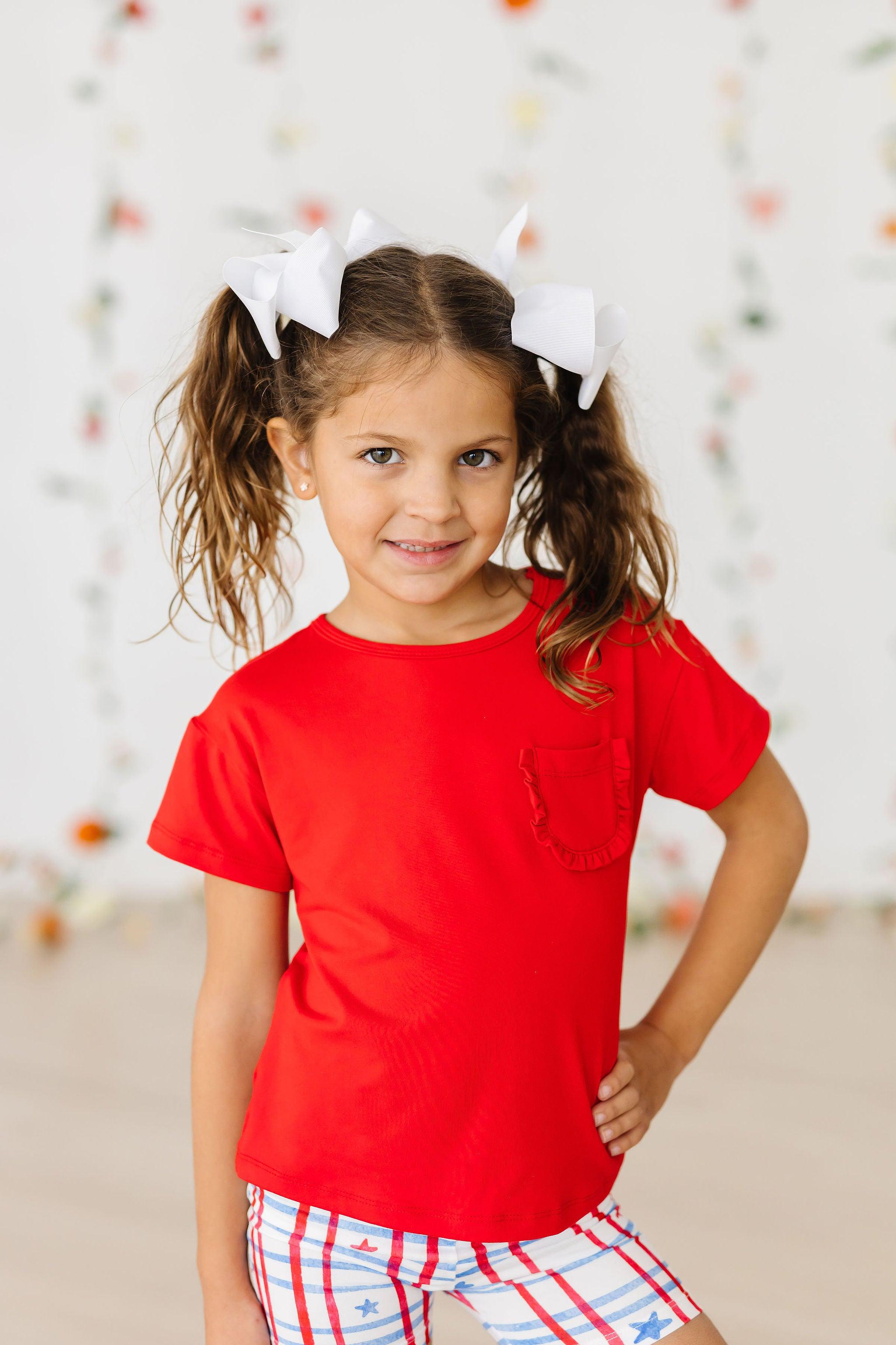 Red Ruffle Pocket Tee - Aaria Tees Aaria Tees