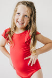 Red S/S Flutter Sleeve Leotard - Aaria Tees Aaria Tees