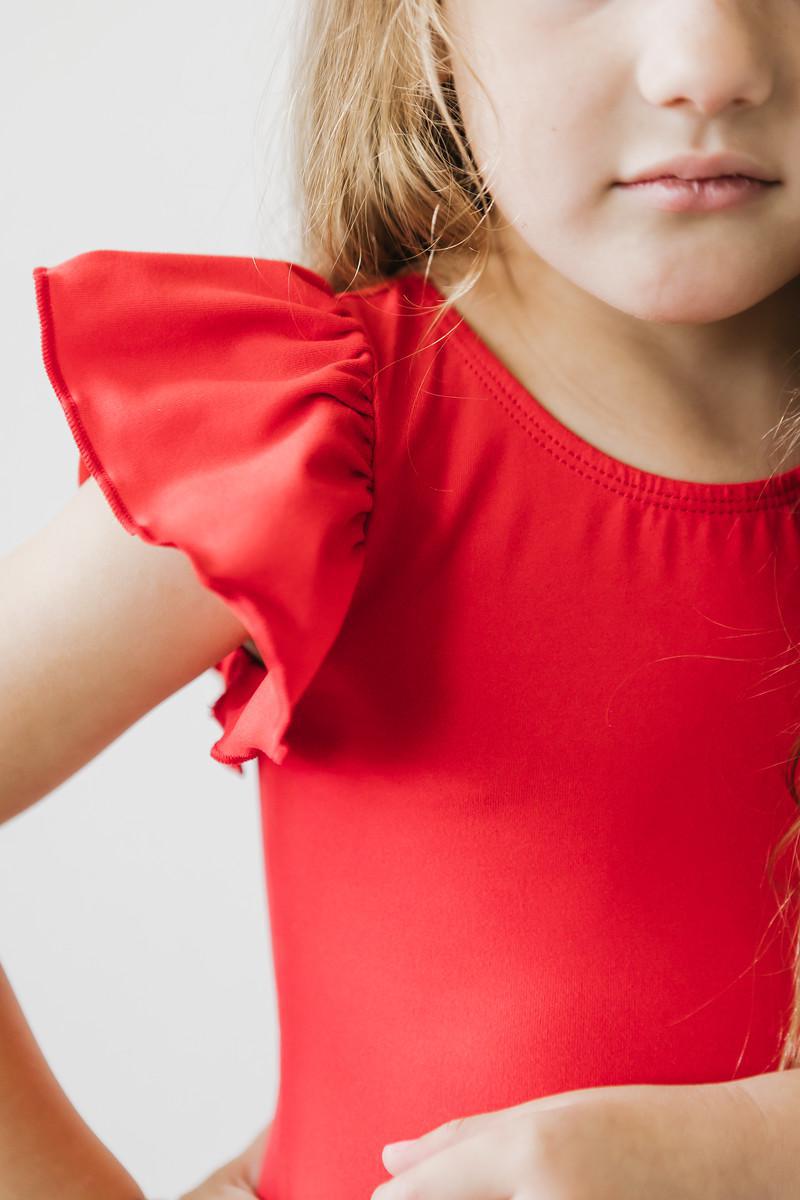 Red S/S Flutter Sleeve Leotard - Aaria Tees Aaria Tees