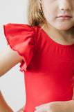 Red S/S Flutter Sleeve Leotard - Aaria Tees Aaria Tees
