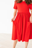 Red S/S Pocket Twirl Dress - Aaria Tees Aaria Tees