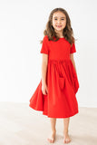 Red S/S Pocket Twirl Dress - Aaria Tees Aaria Tees
