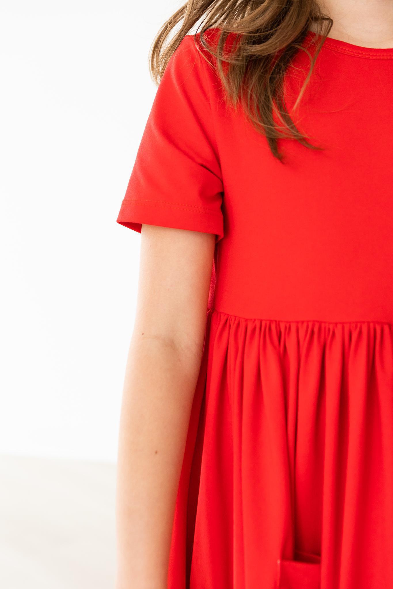 Red S/S Pocket Twirl Dress - Aaria Tees Aaria Tees