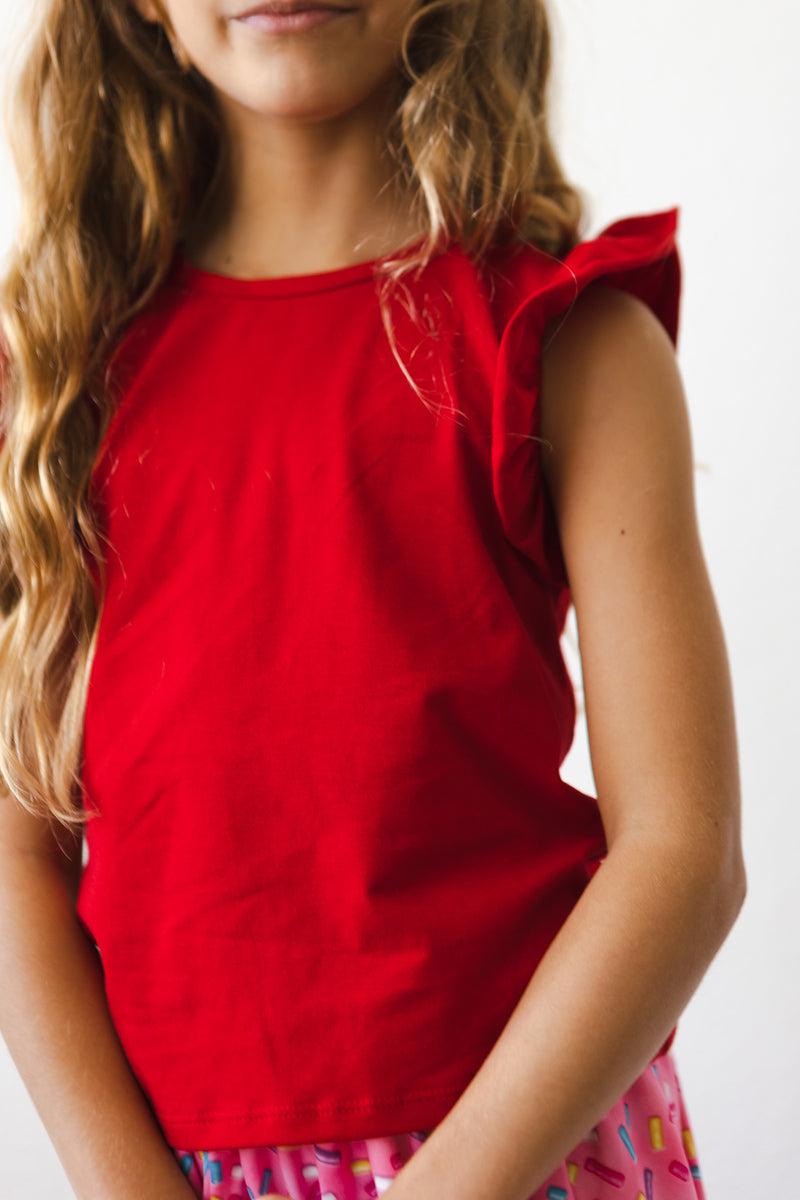 Red S/S Ruffle Tee - Aaria Tees Aaria Tees